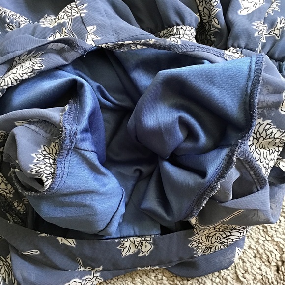 Rokoko dusty greyish blue dress with white floral print. Short sleeve. - Picture 6 of 6